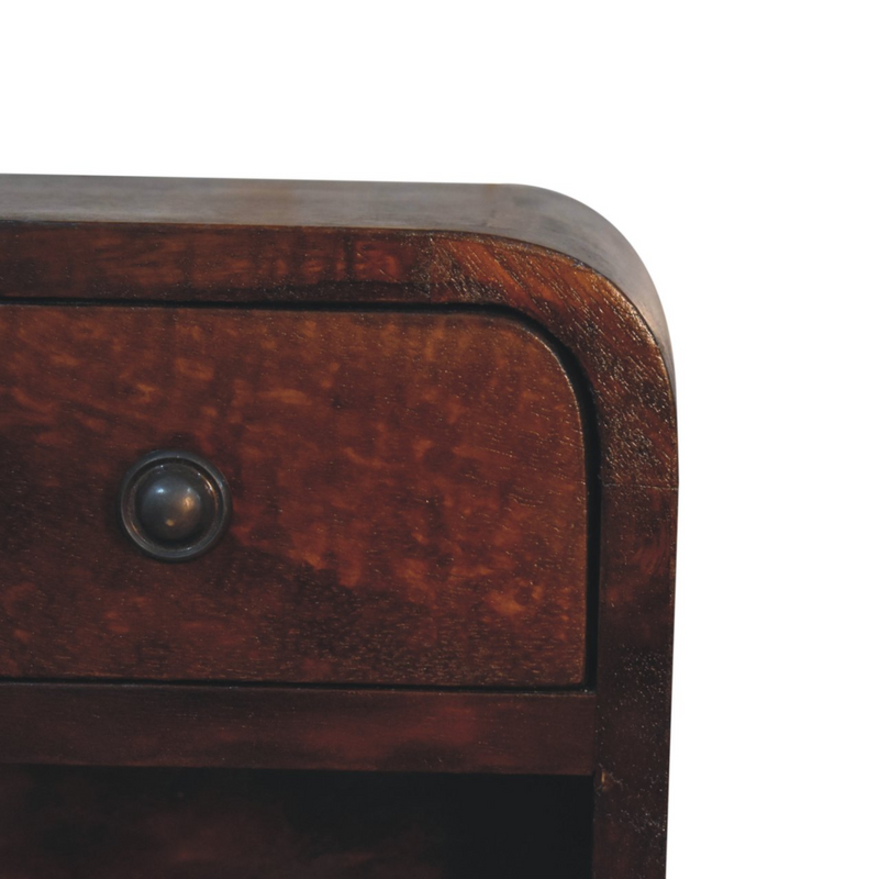 Artisan Furniture Solid Wood Extra Mini Curved Chestnut Bedside with Open Slot