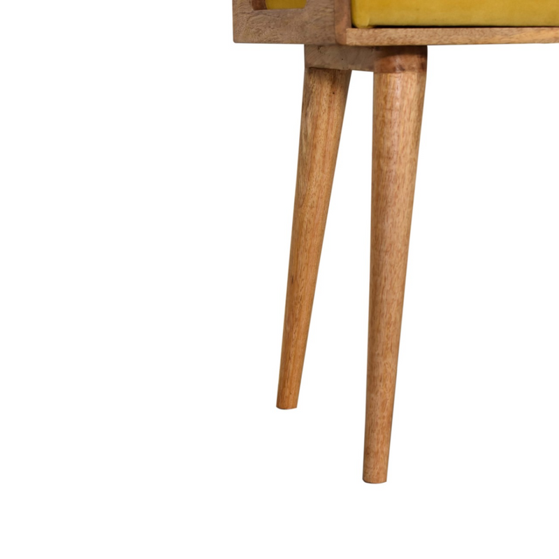Artisan Furniture Solid Mango Wood Mustard Velvet Tray Style Footstool