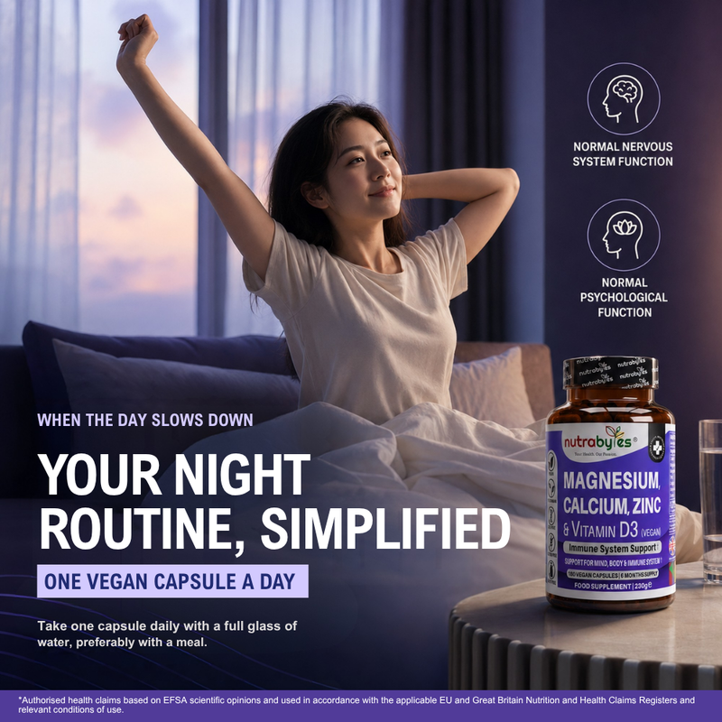 Magnesium, Calcium, Zinc & Vitamin D3 (Vegan D3) | Advanced Immunity Support | 6 Months Supply | Made in the UK