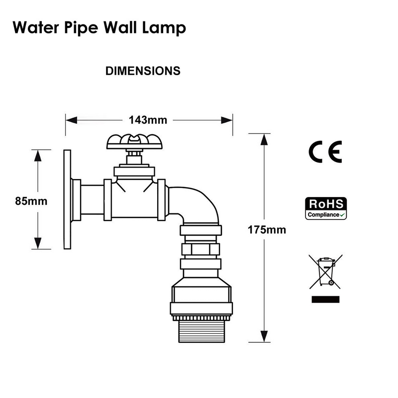 Rustic Red Industrial Water Pipe Wall Light E27~2885