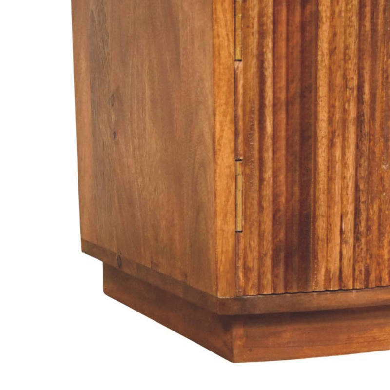 Artisan Furniture Solid Wood Solid Wood Curved Ribbed Bedside, 1 Drawer And 2 Shelfs, Brown