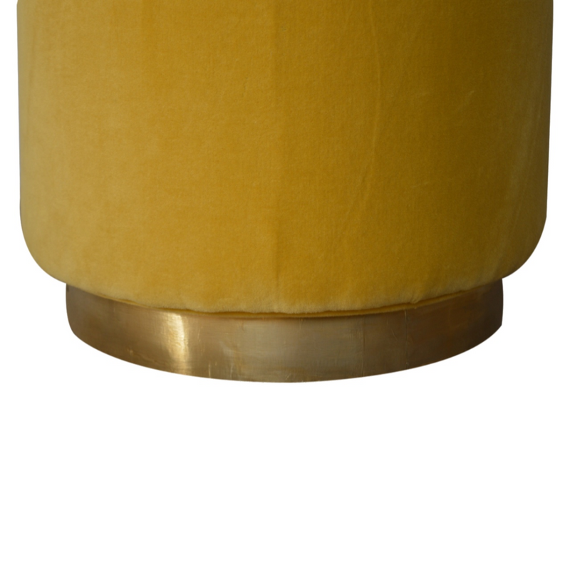 Artisan Furniture Solid Mango Wood IN818 - Mustard Velvet Footstool with Gold Base