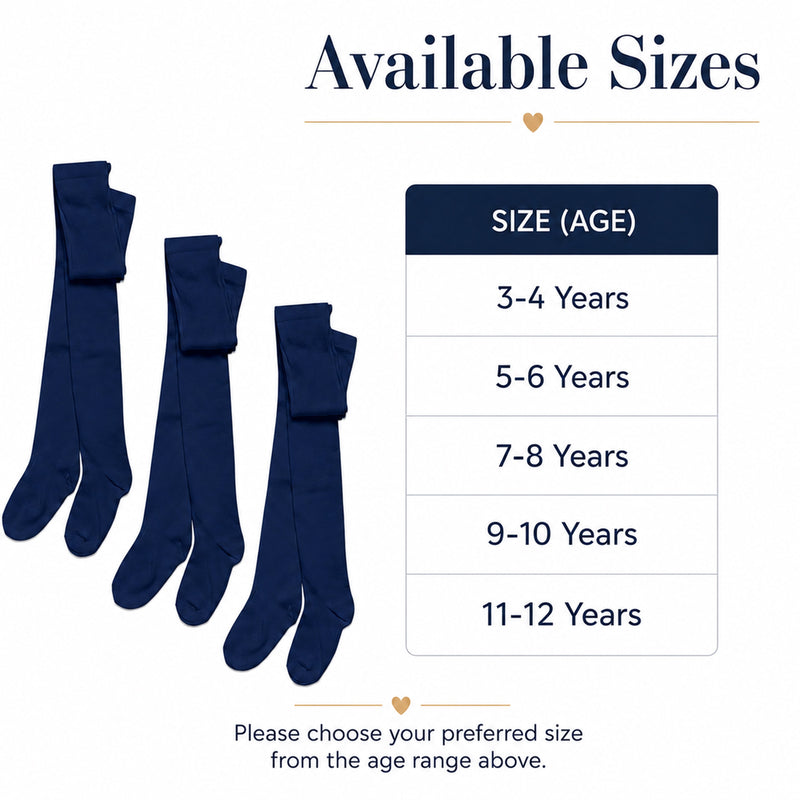 3 Pairs Girls Cotton Lycra Back To School Tights Cotton Rich Long Socks Stylish Comfortable Durable For Uniforms Everyday Wear Ages 3-12 Years by Sock Stack