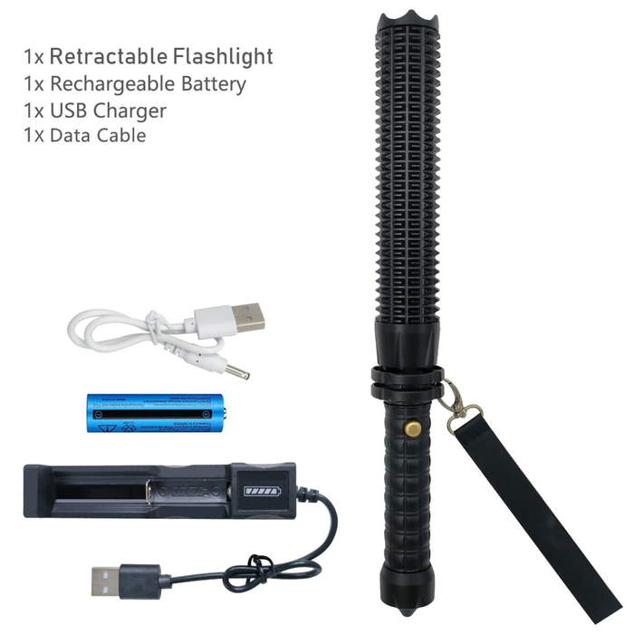USB Rechargeable LED Flashlight Retractable Torch 3-Mode Zoomable Security Light Outdoor Flashlight Set