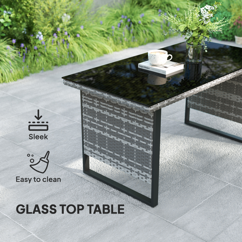 Outsunny Sectional Outdoor Furniture with Glass Top Table, Light Grey