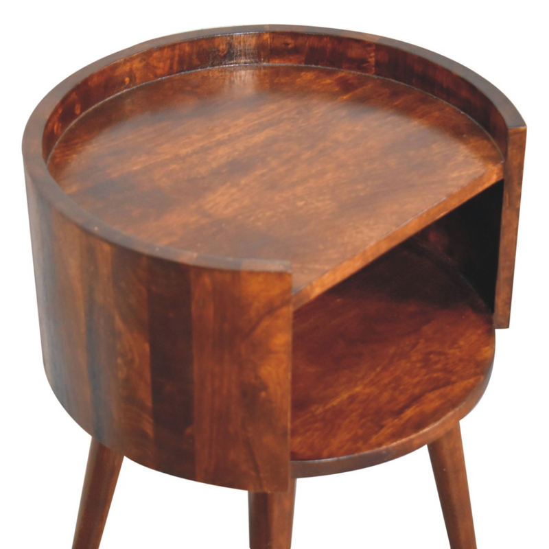 Artisan Furniture Solid Wood Chestnut Round Open Slot Bedside