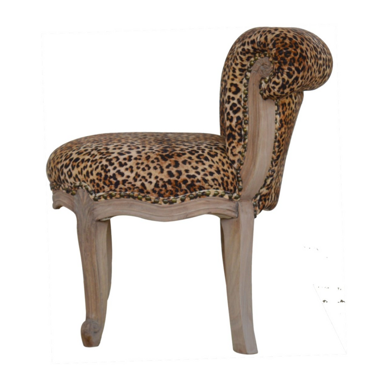 Artisan Furniture Solid Wood Leopard Print Studded Chair, Cotton Velvet