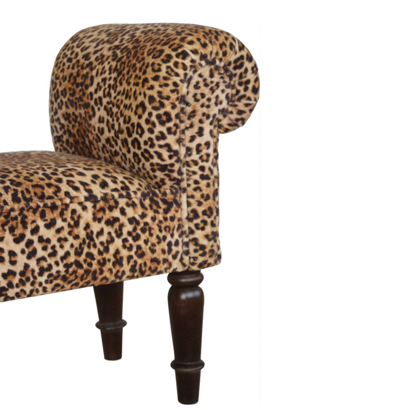 Artisan Furniture Solid Wood Leopard Print Velvet Bench