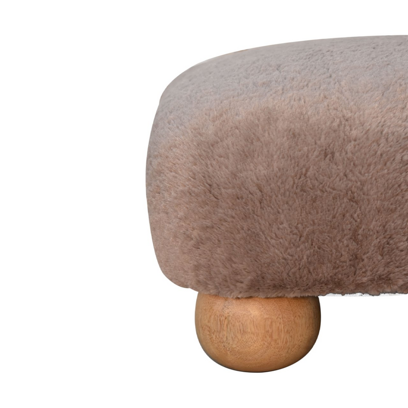 Artisan Furniture Solid Mango Wood Mocha Faux Fur Nordic Footstool