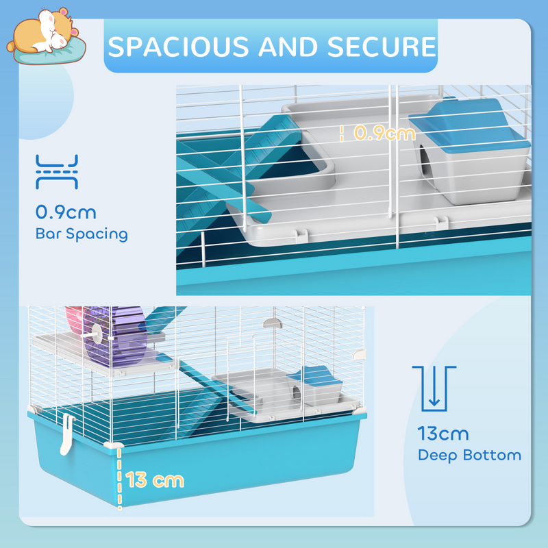 PawHut 6 Tier Hamster Cage with Twin Tower and Accessories, Light Blue