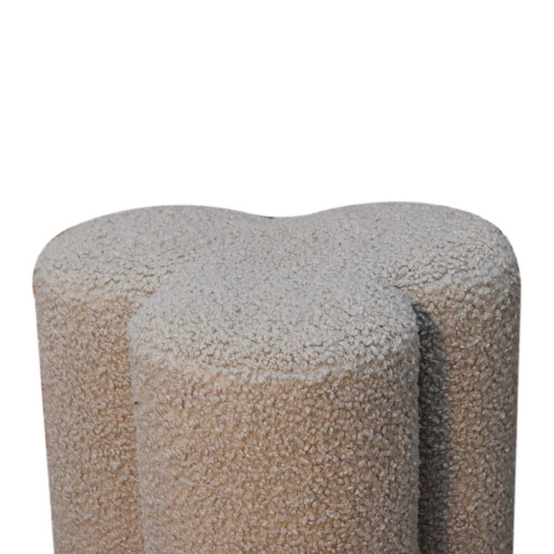 Artisan Furniture Solid Mango Wood Mud Boucle Clover Footstool