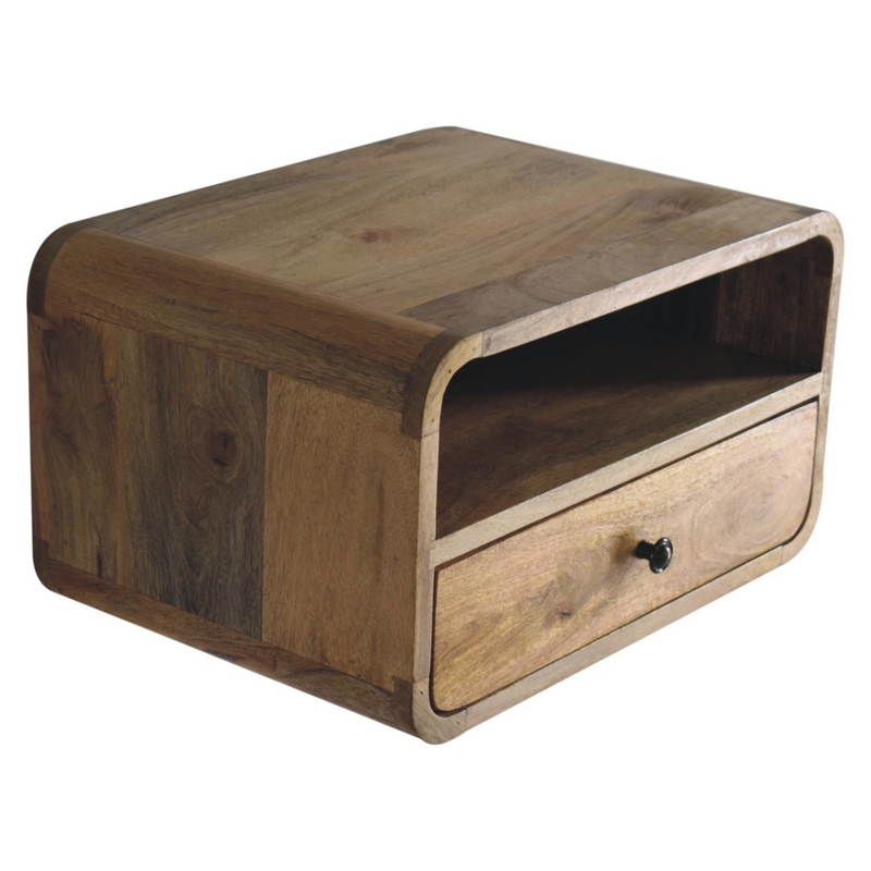 Artisan Furniture Solid Wood Large Oak-ish Curve Upper Slot Floating Bedside