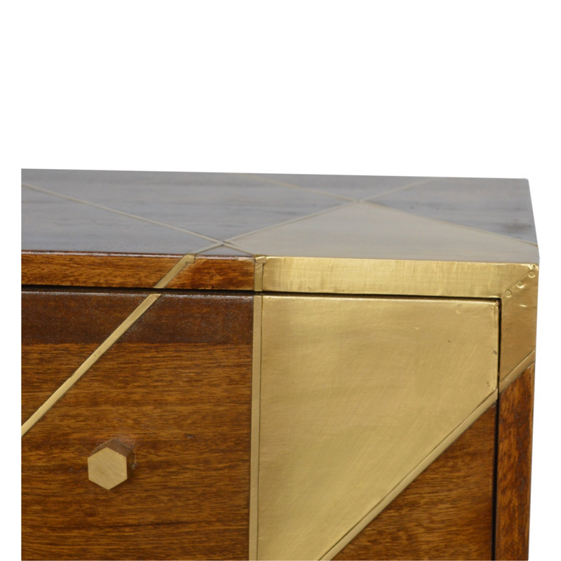 Artisan Furniture Solid Wood Gold Geometric Chestnut Bedside