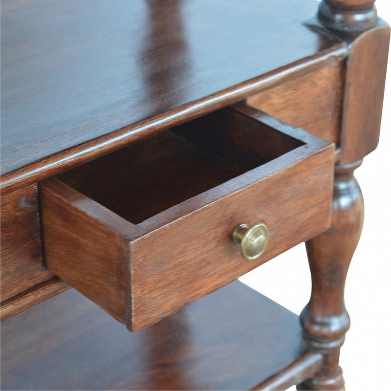 Artisan Furniture Solid Wood Turned Leg Console Table, 2 Drawers, 2 Shelves, Brown