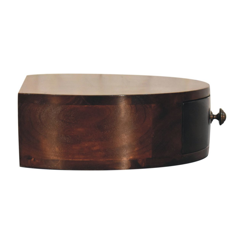 Artisan Furniture Solid Wood California Walnut Wall Mounted Rounded Bedside, Brown, 1 Drawer