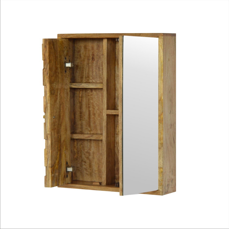 Artisan Furniture Solid Mango Wood Pineapple Carved Mirror Cabinet