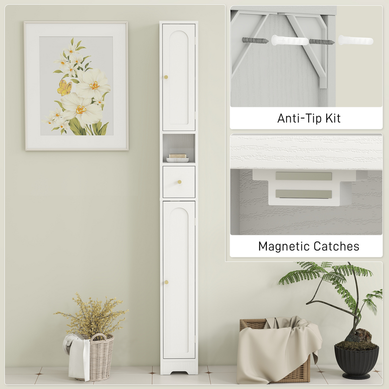 HOMCOM 20cm Slim Bathroom Storage Cabinet with Adjustable Shelves White