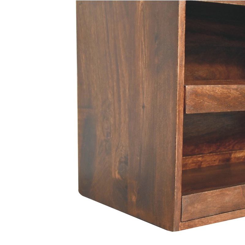 Artisan Furniture Solid Wood California Walnut & Mud Linen Pull out Shoe Bench, Upholstered, 2 Shelves, Brown