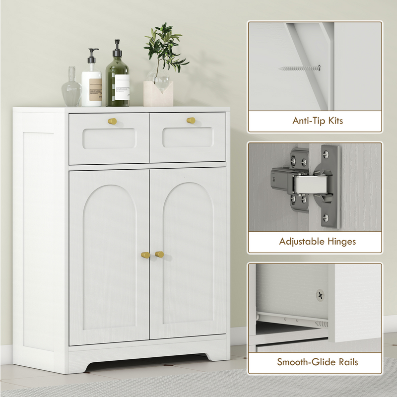 HOMCOM Bathroom Floor Cabinet, Bathroom Storage Unit with 2 Doors, White