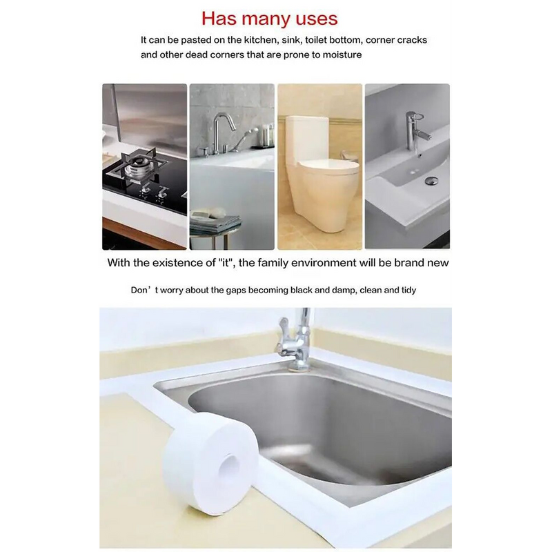 3PCS Bath Kitchen Caulk Tape Sealant Strip PVC Self Adhesive Toilet Wall Sealing Tape