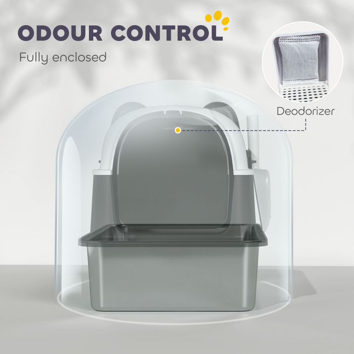 PawHut XL Stainless Steel Litter Box Tray with Lid, Panda Style