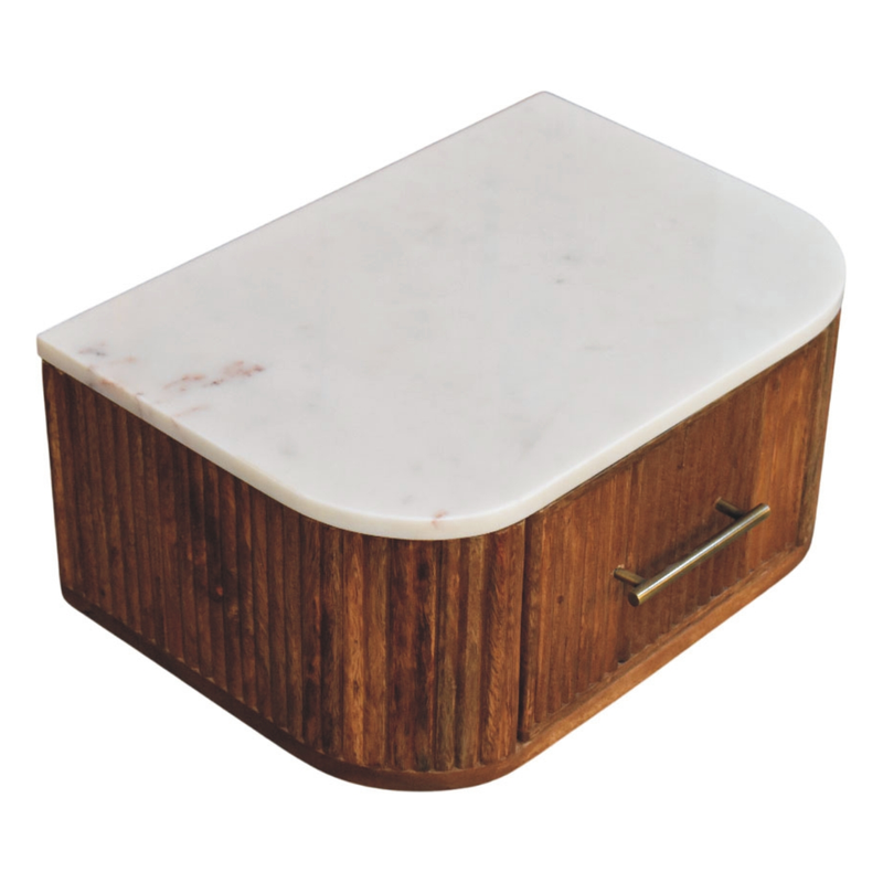 Artisan Furniture Solid Wood Beaumont Wall-Mounted Bedside, 1 Drawer, Brown & White