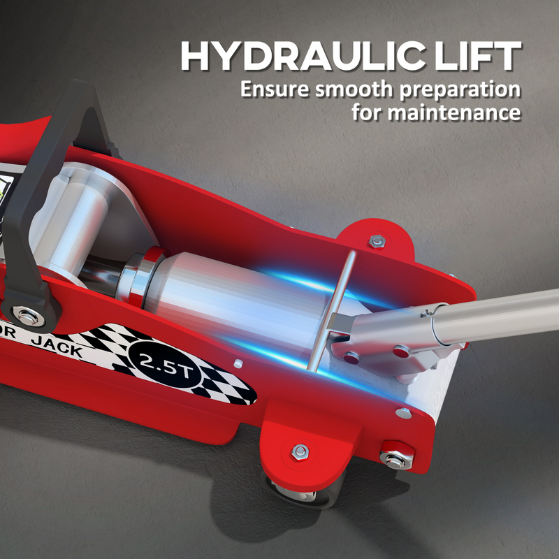 HOMCOM Hydraulic Low Profile Floor Jack, 2.5 T 80-360 mm Steel Car Jack, Red