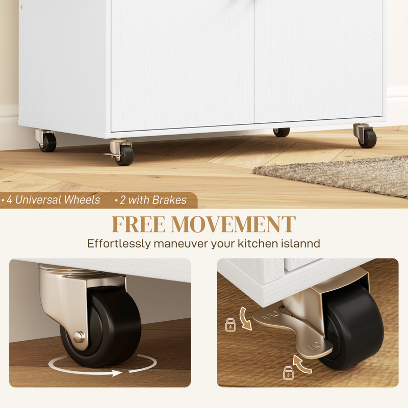 HOMCOM Kitchen Island with Drop Leaf, Rolling Kitchen Storage Trolley, White