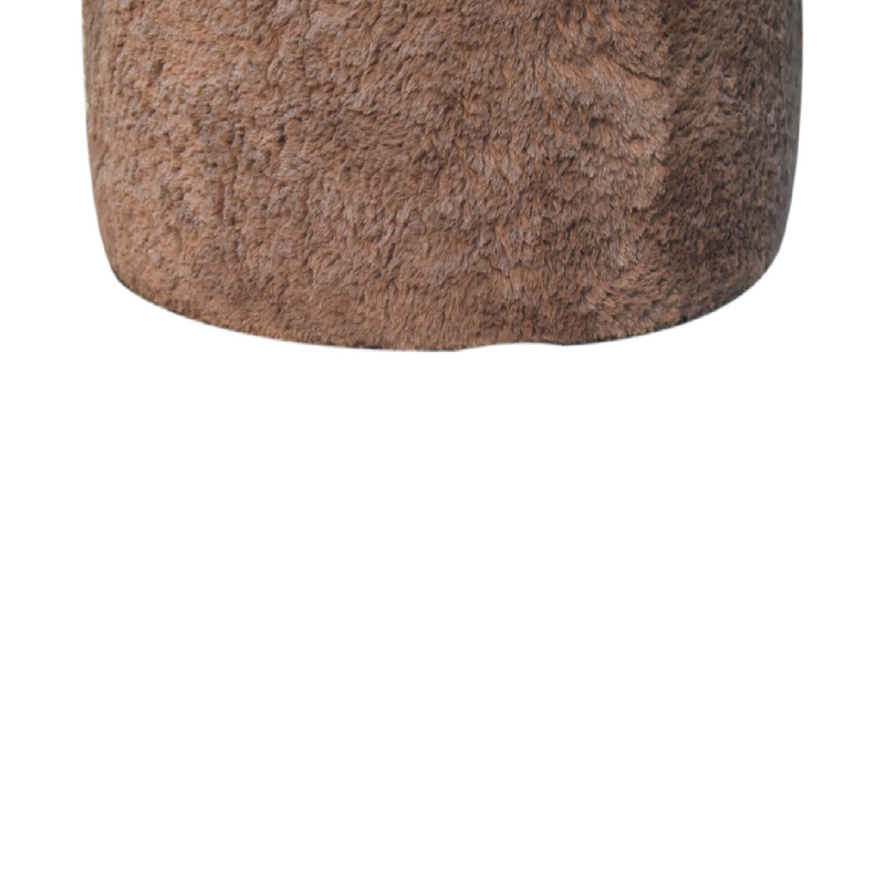 Artisan Furniture Solid Wood Faux Fur Round Footstool, Brown