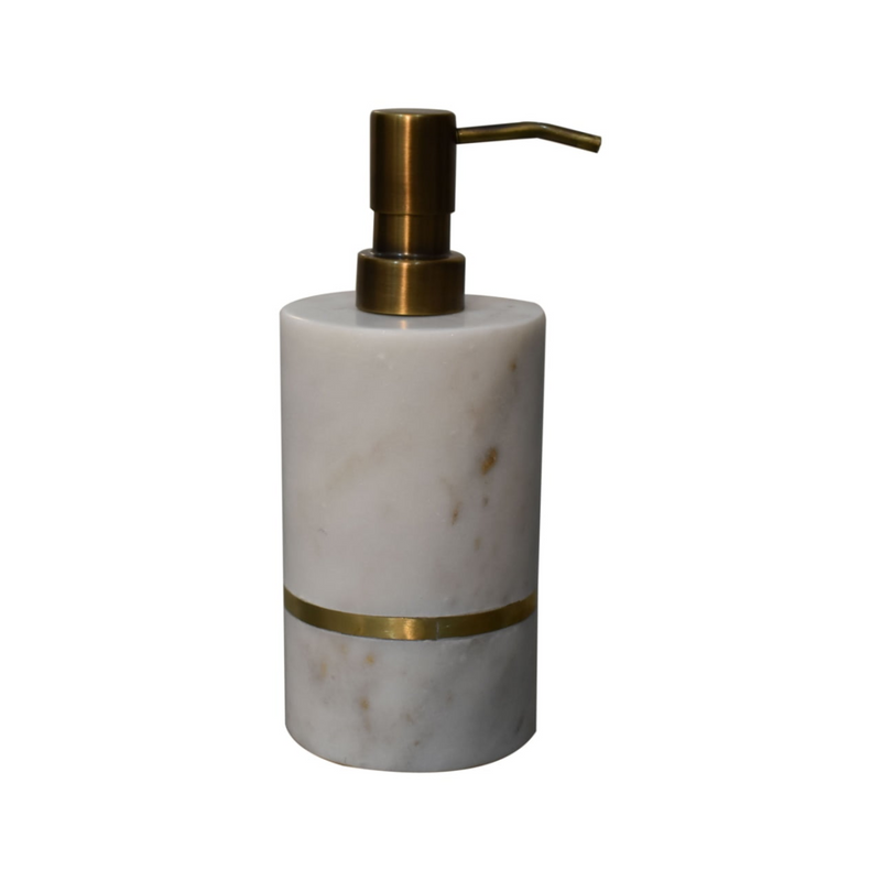 Artisan Furniture Bathroom Accessories - Brass Inlay Bathroom Set of 5, White Marble