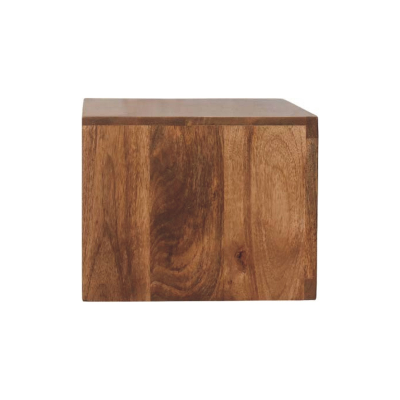 Artisan Furniture Solid Wood Arno Wall-Mounted Nightstand in Golden Teak, Drawer And Open Shelf, Brown
