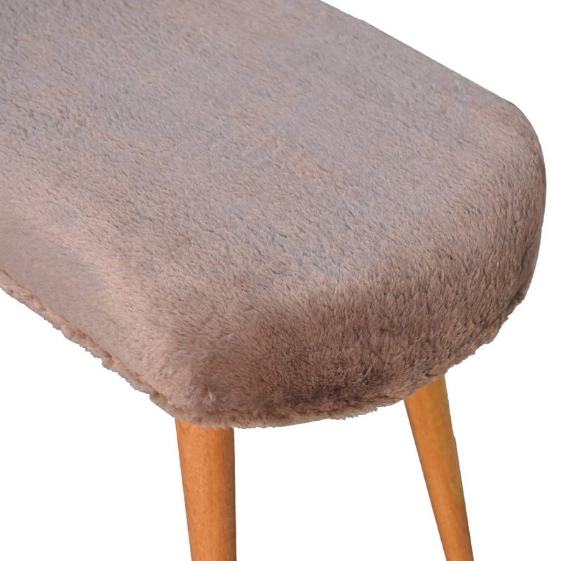 Artisan Furniture Solid Wood Mocha Faux Fur Fabric Bench