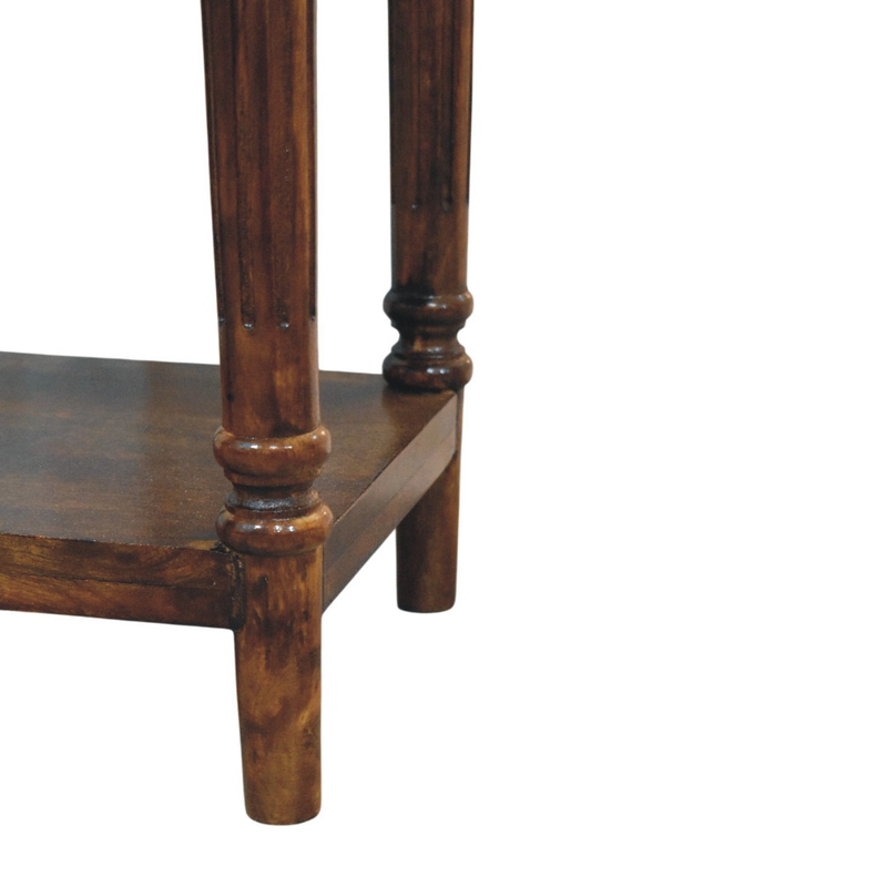Artisan Furniture Solid Wood Tall Turned Leg Side Table, 1 Drawer & 2 Shelves, Brown