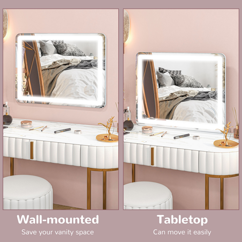 Vanity Mirror White Glass Metal Large Size 50,000-hour LED lifespan