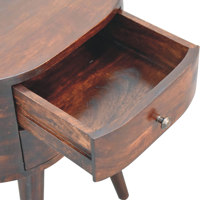 Artisan Furniture Solid Wood Light Walnut Rounded Bedside Table, 2 Drawers, Brown