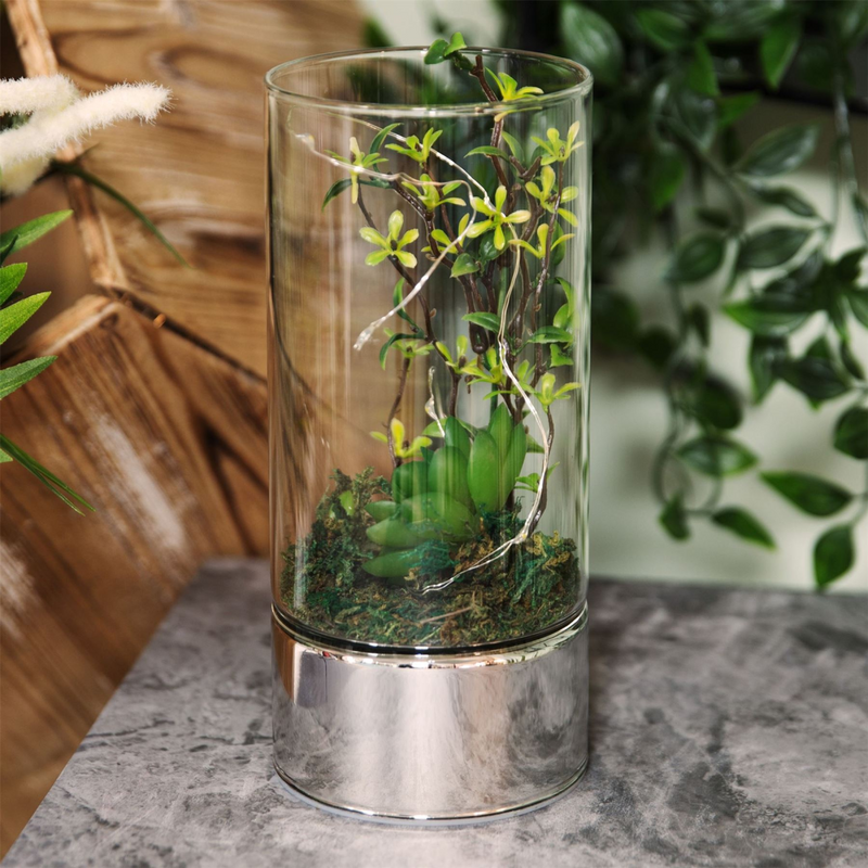 Glass Tube Terrarium w/ Artificial Succulents and LEDs 20cm