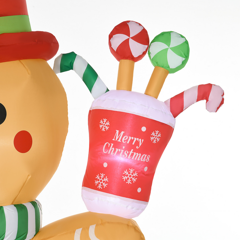 HOMCOM 7.5FT Christmas Inflatables Gingerbread Man with Candy Cane LED Lights