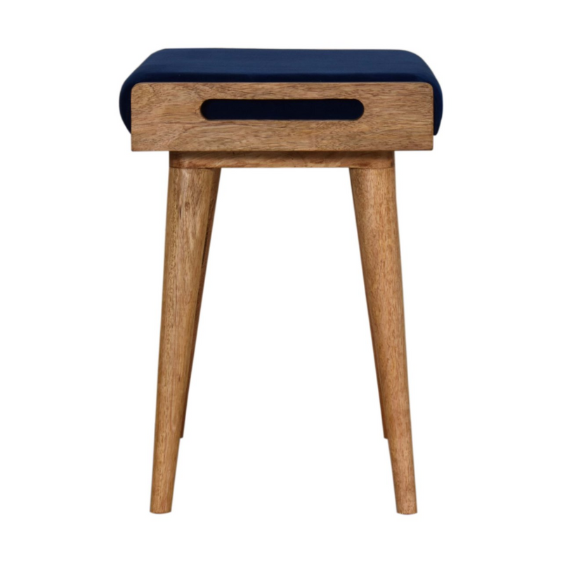 Artisan Furniture Solid Wood Upholstered Royal Blue Velvet Tray Footstool, Beige