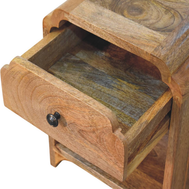 Artisan Furniture Solid Wood Newton Mini Oak-ish Nightstand with a drawer and open shelf