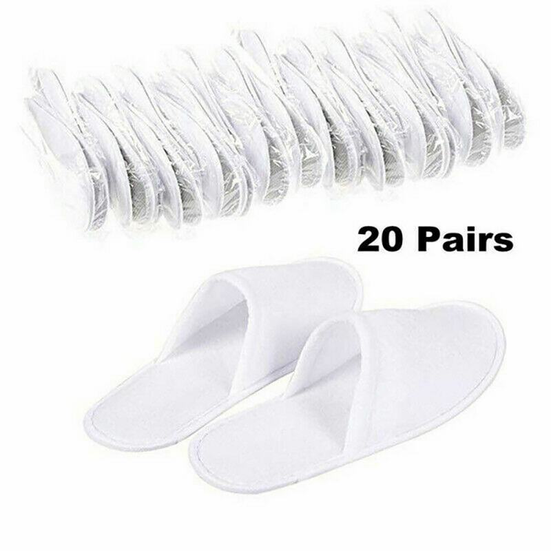 20 Pairs Disposable Terry Towelling Slippers for Spa Hotel Guests, Closed Toe Bulk Pack