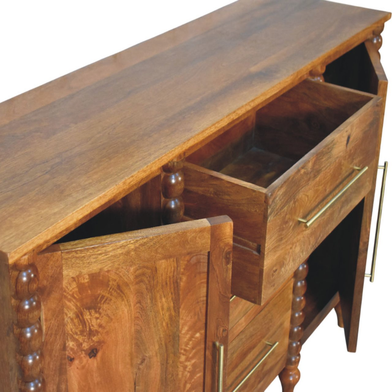 Artisan Furniture Solid Wood Spindle Sideboard, 3 Drawers & 2 Doors, Brown