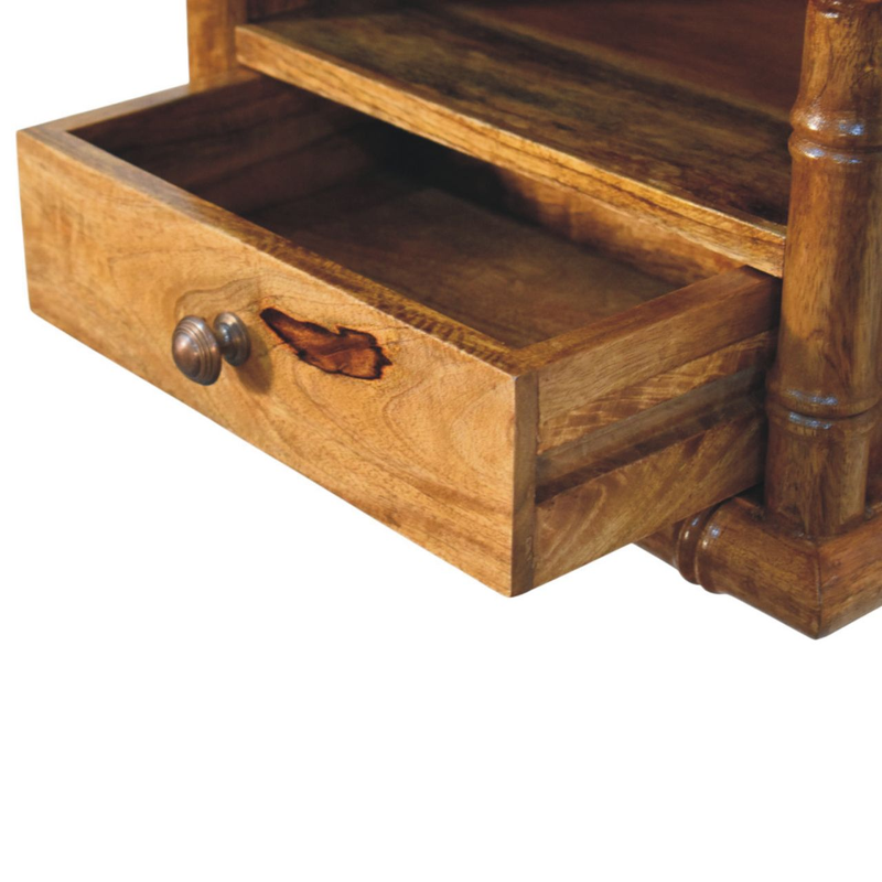 Artisan Furniture Solid Wood Bamboo Open Bedside in Amber Oak Finish, 1 Drawer & 1 Shelf, Brown