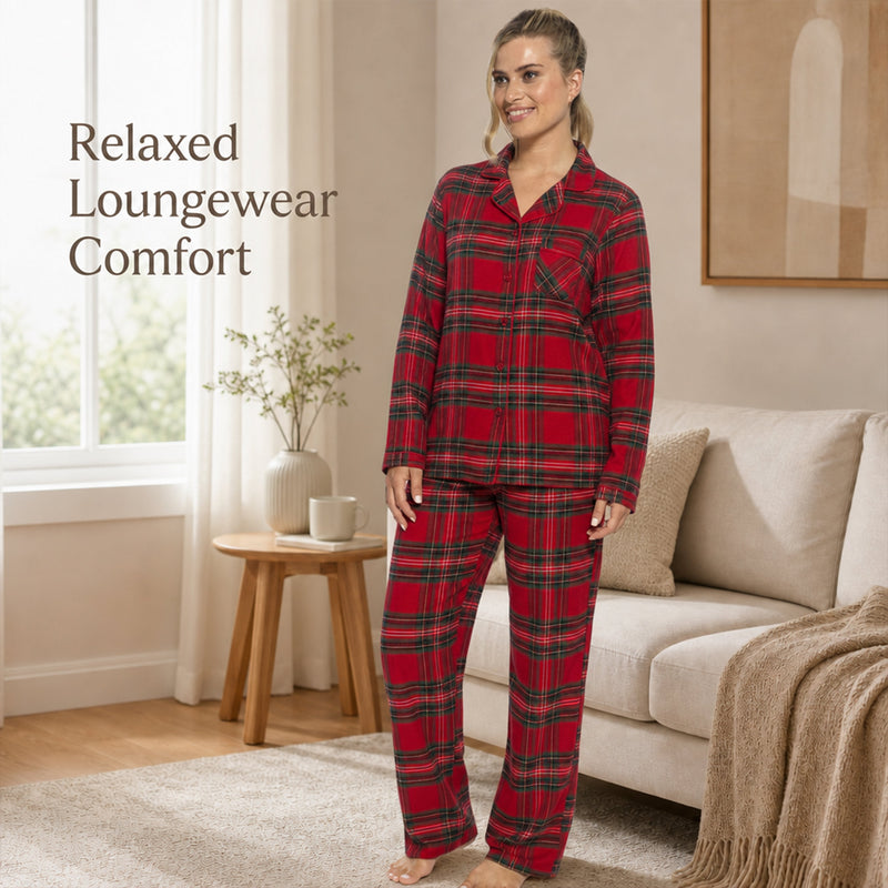 Women's Soft Brushed Cotton Flannelette Pajama Set with Elastic Waistband Cozy Check Pattern Sleepwear for All Seasons Small to XLarge by Daisy Dreamer
