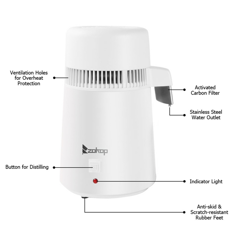 British Standard ZB-1 4L Distilled Water Machine 220V 750W with New Thermostat and Plastic Bottle (Natural Color)