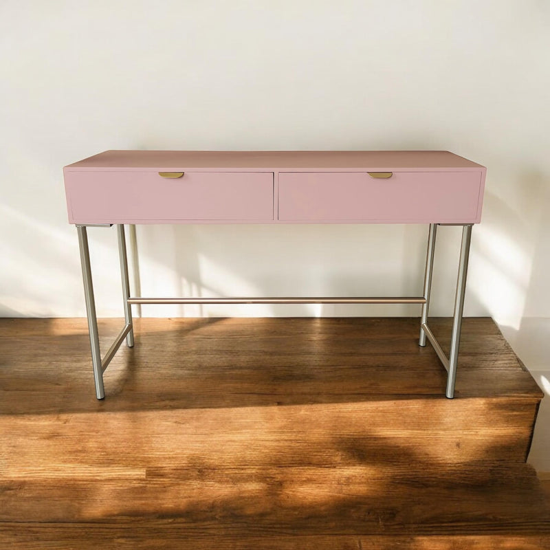 120CM PINK WOODEN 2 DRAWER SIDE TABLE