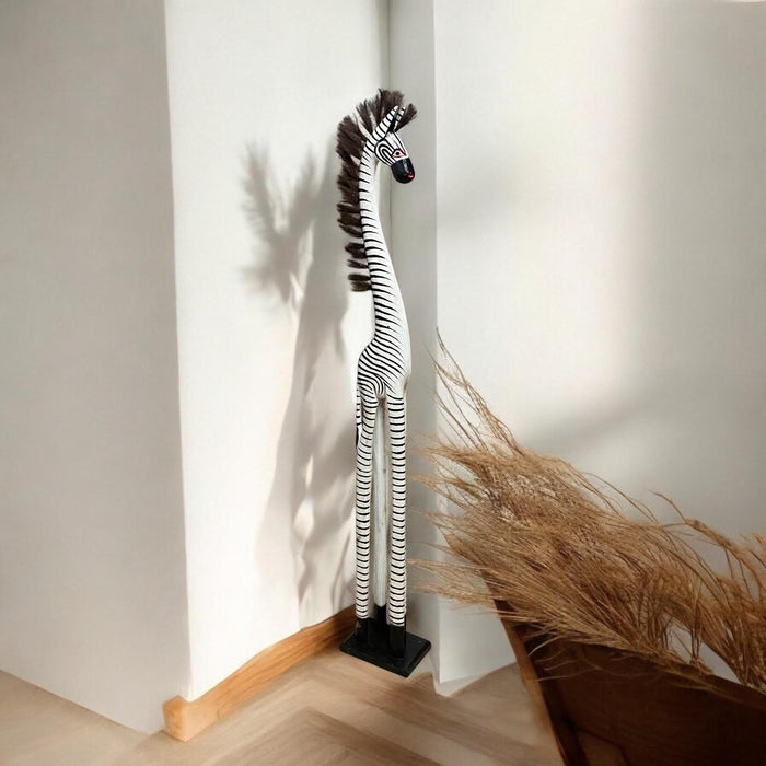 1.2M HAND CARVED WOODEN ZEBRA