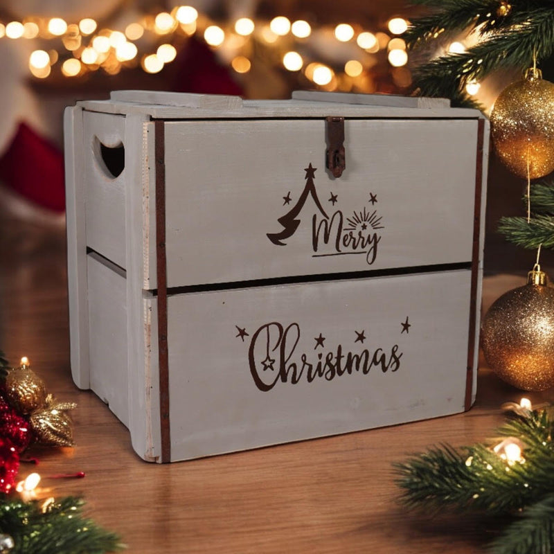42CM RUSTIC GREY WOODEN BOX