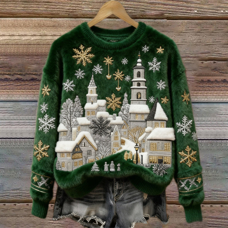 Women's Christmas Crew-neck Patterned Top