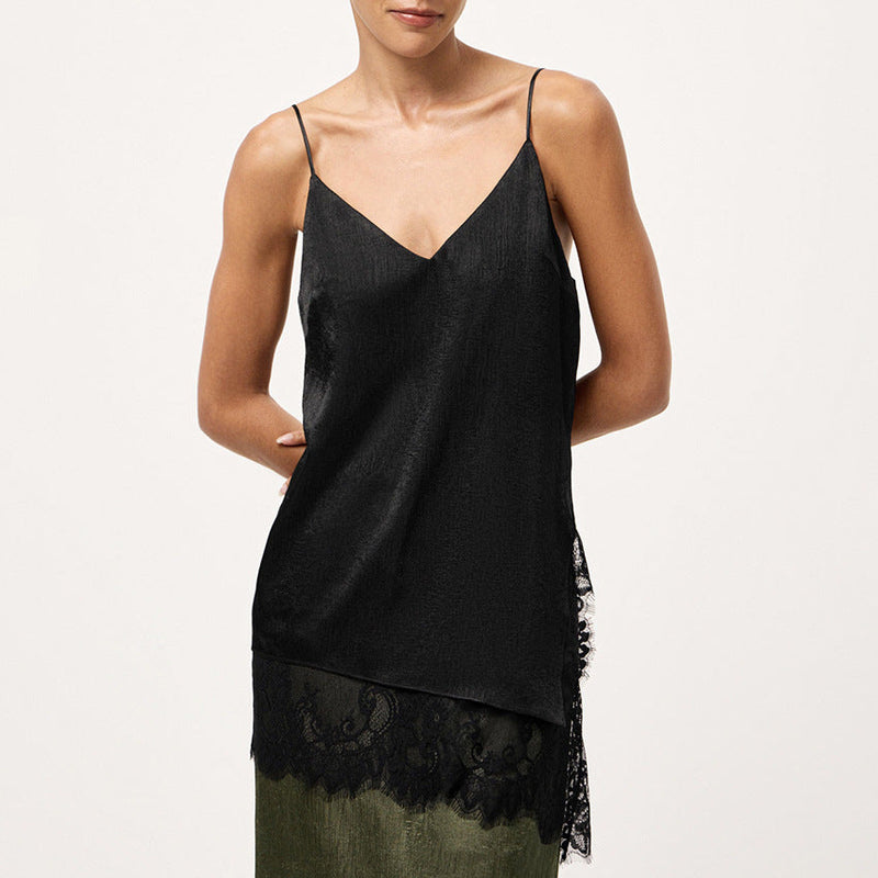 Women's V-neck Lace-Trimmed Patchwork Camisole Top