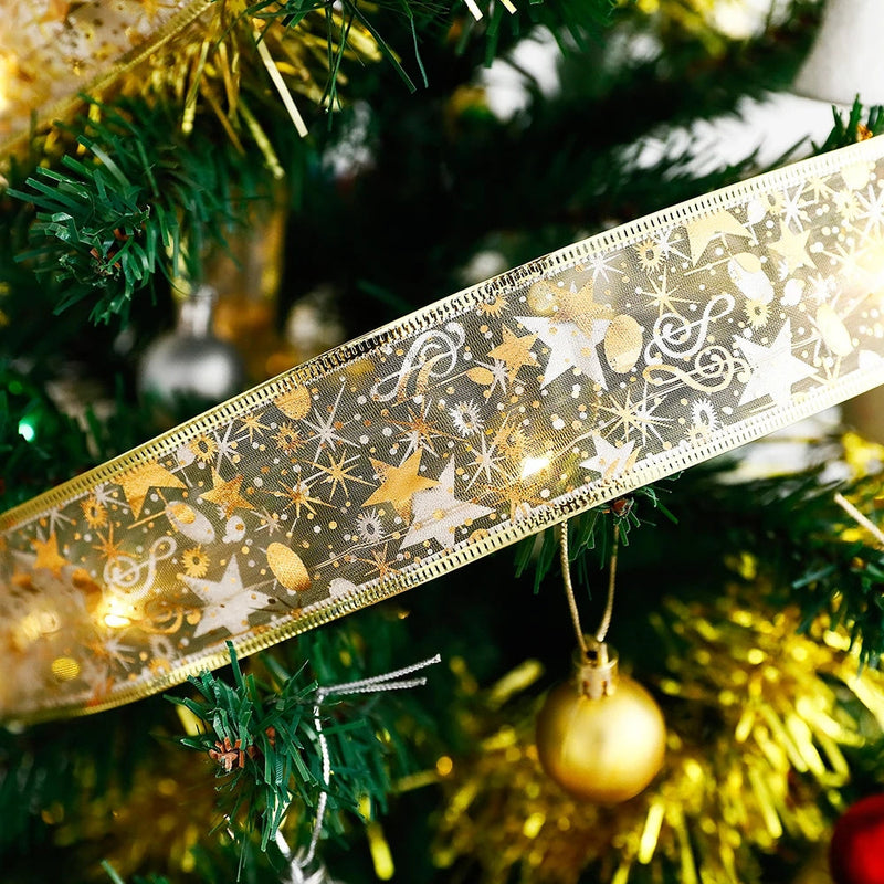 LED Lights Hot Stamping Double-layer Ribbon Christmas Decorations
